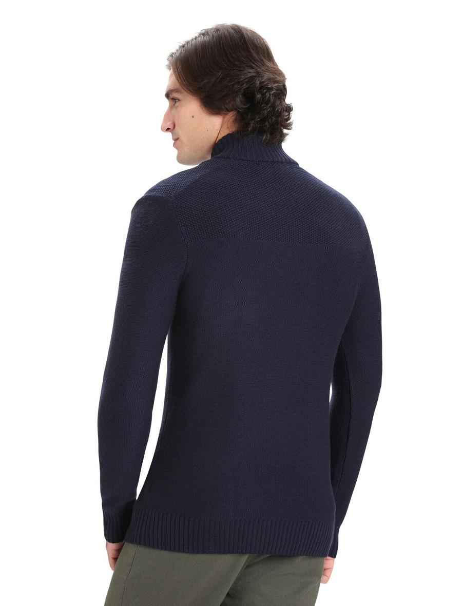 Midnight Navy Men's Icebreaker Merino Waypoint Long Sleeve Half Zip Top Hoodie | USA 1253AHKP